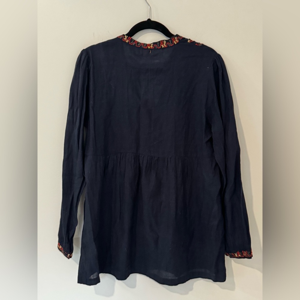Lila Soul women’s 100% cotton tunic Embroidered navy blue Top size Medium NWT - Picture 4 of 5